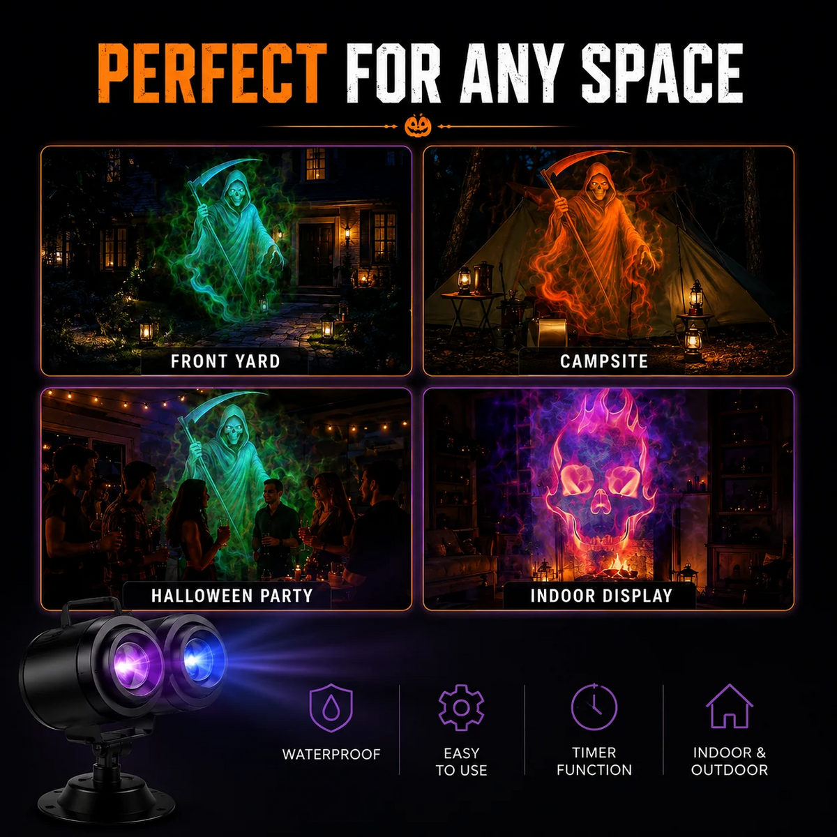 The Haunted Yard Projector — 32ft Display, 10 Spooky Patterns